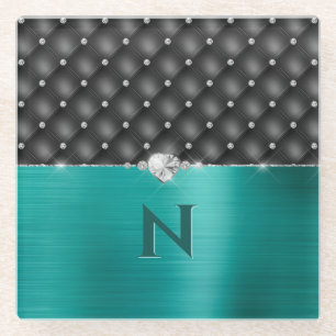 Posavasos De Vidrio Alfombras Metalizado verde azuladas de imitación 