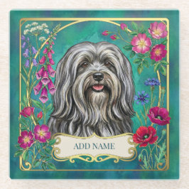 Posavasos De Vidrio Alfombrilla de vidrio personalizada Lhasa Apso Gri