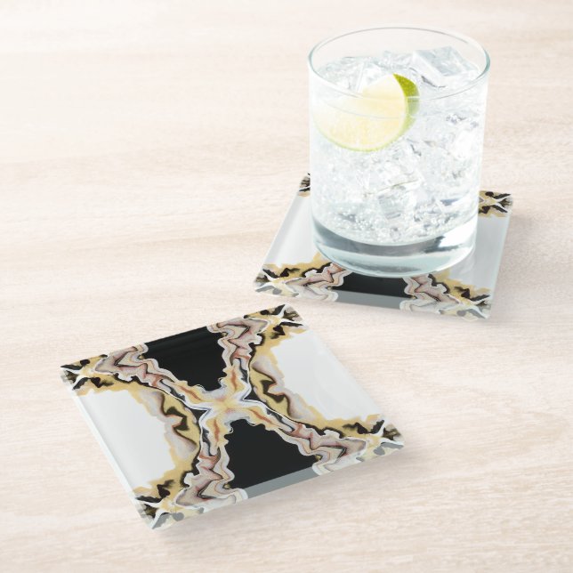 Posavasos De Vidrio Alligare Abstract Gold Black White Fluid Art (Angular)