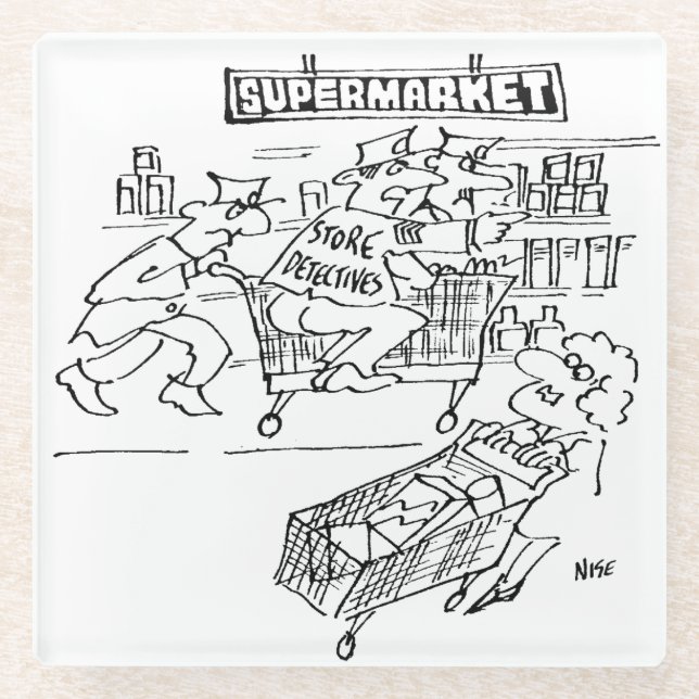 Posavasos De Vidrio Almacenar detectives en un supermercado (Anverso)