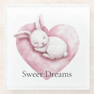 Posavasos De Vidrio Almohada de corazón de conejito de corazón rosa du