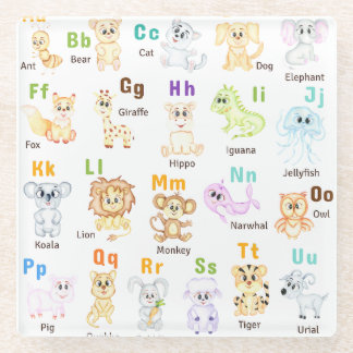 Posavasos De Vidrio Alphabet Animal ABC Animales cutáneos