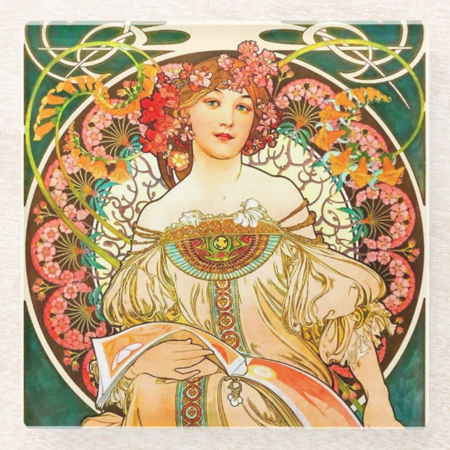 Posavasos De Vidrio Alphonse Mucha Art Nouveau Daydream (Anverso)