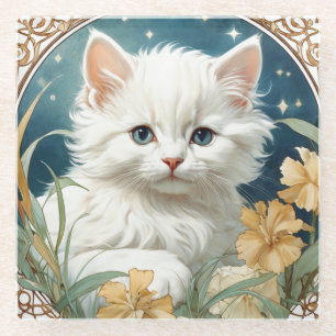 Posavasos De Vidrio Alphonse Mucha Art Nouveau Kitten
