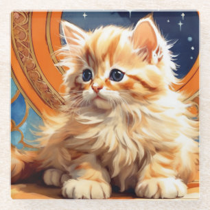 Posavasos De Vidrio Alphonse Mucha Art Nouveau Naranja Cat
