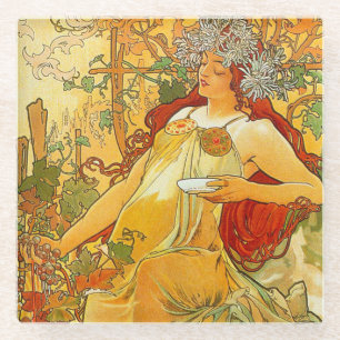 Posavasos De Vidrio Alphonse Mucha Art Nouveau Otoño