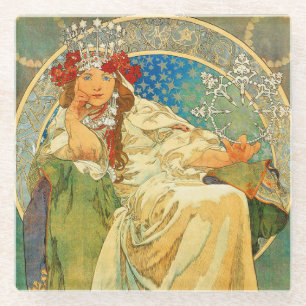 Posavasos De Vidrio Alphonse Mucha Art Nouveau Princess Hyacinth