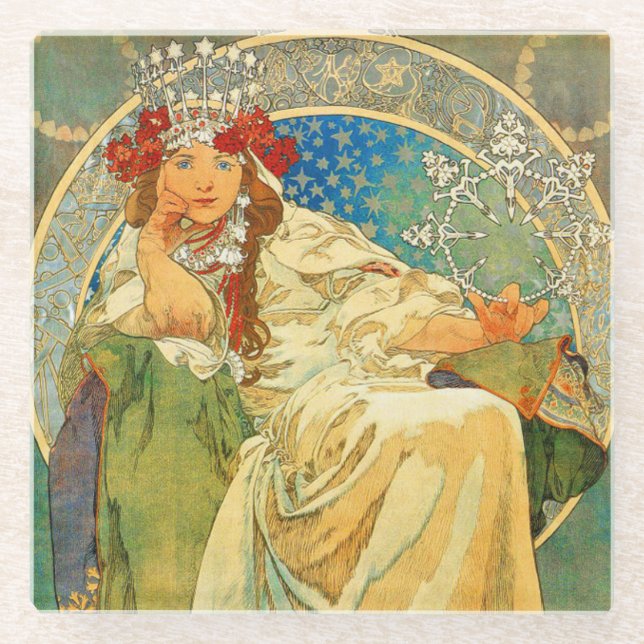 Posavasos De Vidrio Alphonse Mucha Art Nouveau Princess Hyacinth (Anverso)