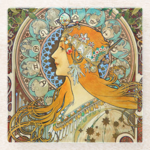 Posavasos De Vidrio Alphonse Mucha Art Nouveau Zodiac