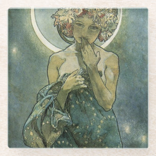 Posavasos De Vidrio Alphonse Mucha Arte Nouveau Impresionante Mujer #1