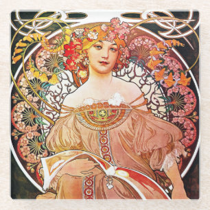 Posavasos De Vidrio Alphonse Mucha Daydream Floral Vintage Art Nouveau