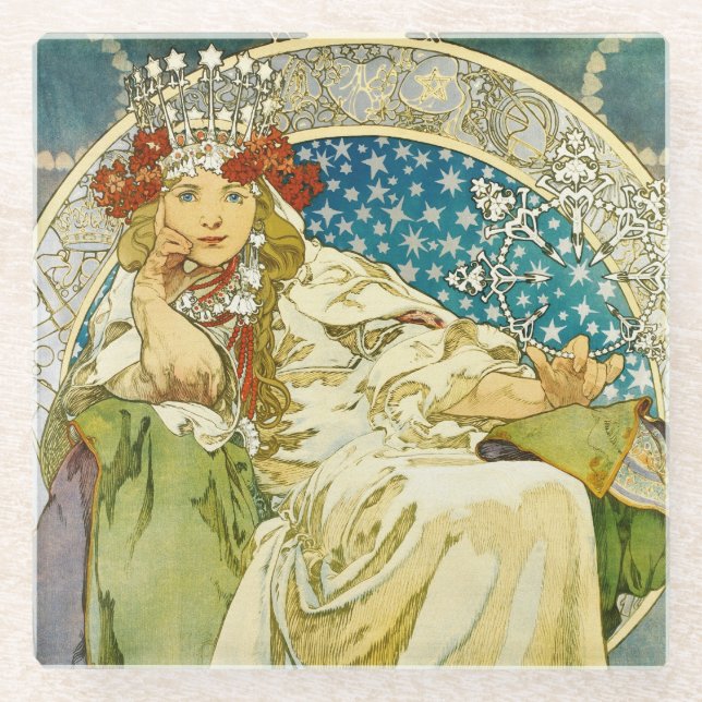 Posavasos De Vidrio Alphonse Mucha Princess Hyacinth Art Nouveau (Anverso)