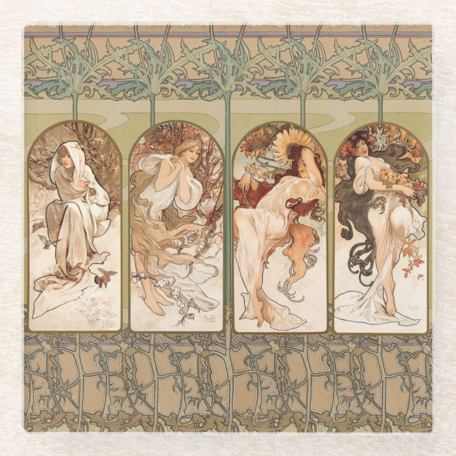Posavasos De Vidrio Alphonse Mucha The Seasons 1897 Art Nouveau (Anverso)