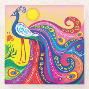 Posavasos De Vidrio Amanecer de Pavo Real