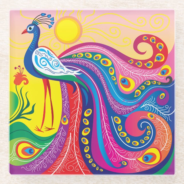 Posavasos De Vidrio Amanecer de Pavo Real (Anverso)