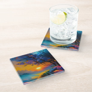 Posavasos De Vidrio Amanecer sobre el estanque