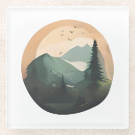 Posavasos De Vidrio Amanecer sobre picos: Una tranquila escena de mont