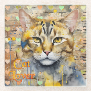 Posavasos De Vidrio Amante de gatos de medios mixtos