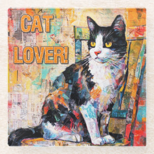 Posavasos De Vidrio Amante de gatos de medios mixtos