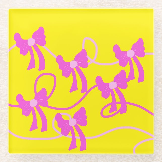 Posavasos De Vidrio Amantes amarillos rosados de arcos dibujados a man (Anverso)