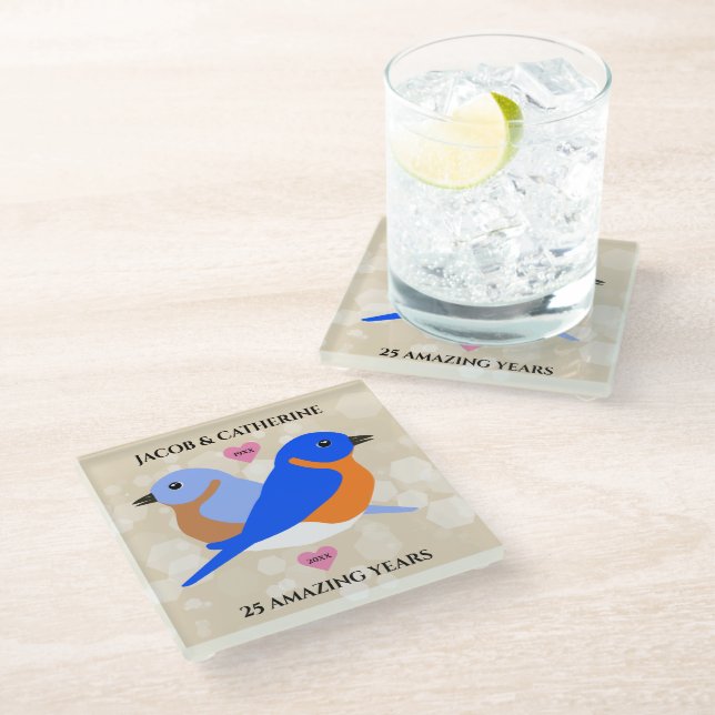 Posavasos De Vidrio Amantes De Aves Azules Cualquier Año Aniversario (Angular)