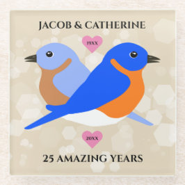 Posavasos De Vidrio Amantes De Aves Azules Cualquier Año Aniversario