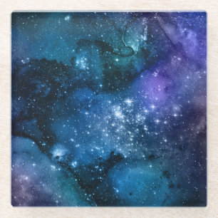 Posavasos De Vidrio Amantes de Galaxy Starry Space Blue Sky White Spar