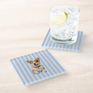 Posavasos De Vidrio Amantes de Perros Corgi Divertidos con Rayas Azule