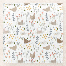 Posavasos De Vidrio Amantes de pollo corral Bonito animal Floral