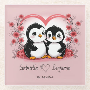 Posavasos De Vidrio Amantes del pingüino Personalizado se alegran el d