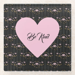 Posavasos De Vidrio Amar el corazón rosado en pequeños Rosas y rayas n
