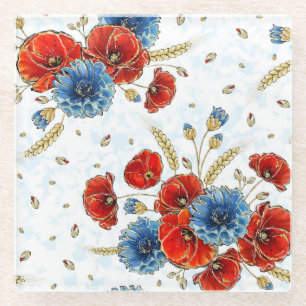 Posavasos De Vidrio Amaranes conmemorativos rojos y azules elegantes