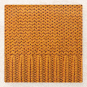 Posavasos De Vidrio Amarillo brillante: textura de punto hecha a mano.