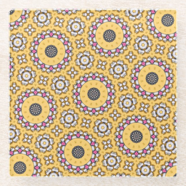Posavasos De Vidrio Amarillo y Rosa (Anverso)