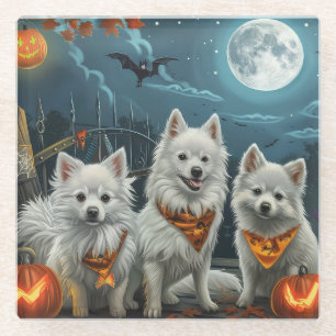 Posavasos De Vidrio American Eskimo Halloween Espeluznante 