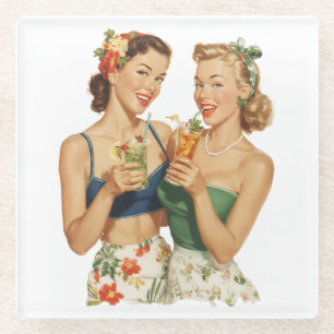 Posavasos De Vidrio Amigas Cóctel Verano Pin-Up Vintage