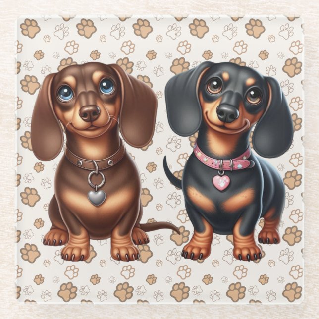Posavasos De Vidrio Amigos de Cute Dachshund (Anverso)