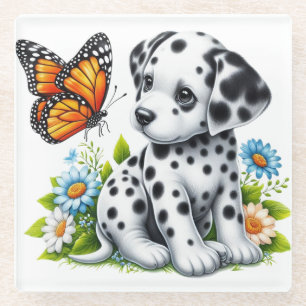 Posavasos De Vidrio Amigos de Cute Dalmatian/Butterfly