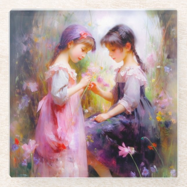 Posavasos De Vidrio Amigos y flores (Anverso)