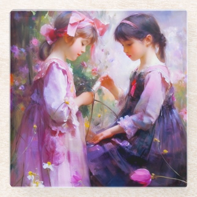 Posavasos De Vidrio Amigos y flores 2 (Anverso)