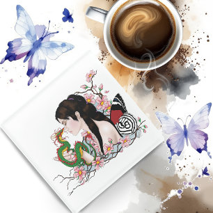 Posavasos De Vidrio Amistad del dragón de hadas de flores de cerezo