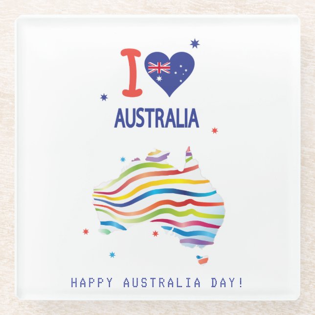 Posavasos De Vidrio "AMO A AUSTRALIA" Día de Australia 26 de enero (Anverso)