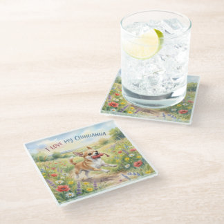 Posavasos De Vidrio Amo a mi chihuahua Glass Coaster
