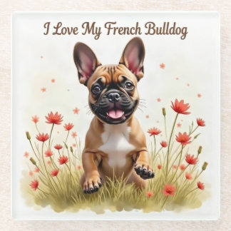 Posavasos De Vidrio Amo a mi French Bulldog Glass Coaster