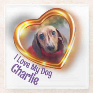 Posavasos De Vidrio Amo a mi perro mascota corazón brillante
