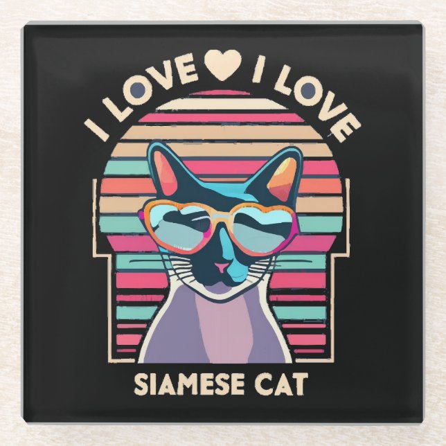 Posavasos De Vidrio Amo al gato siamés (Anverso)