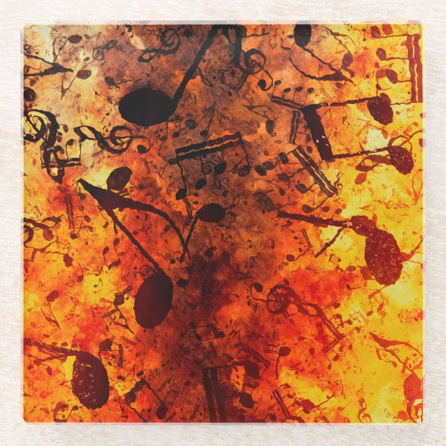 Posavasos De Vidrio Amor A La Música - Notas Musicales (Anverso)