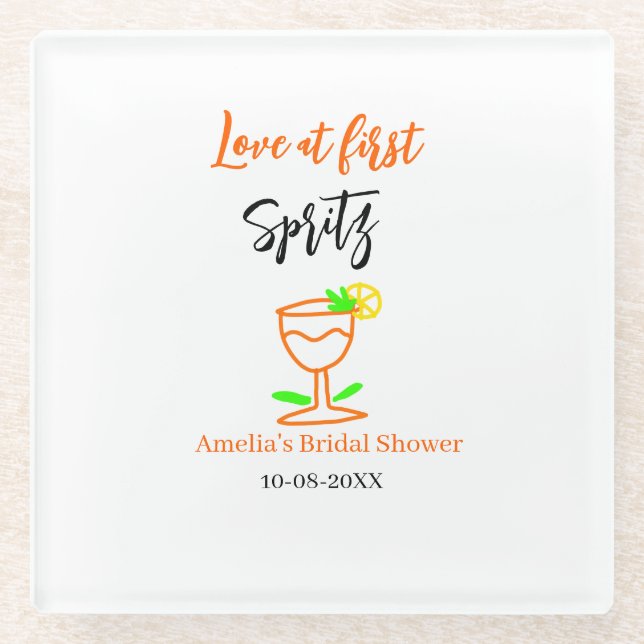 Posavasos De Vidrio Amor a primera copa de spritz naranja negro desped (Anverso)