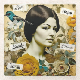 Posavasos De Vidrio Amor, Belleza, Inspire, Sueño y Esperanza Dama Vin