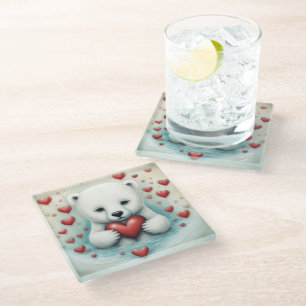Posavasos De Vidrio Amor del oso polar 1